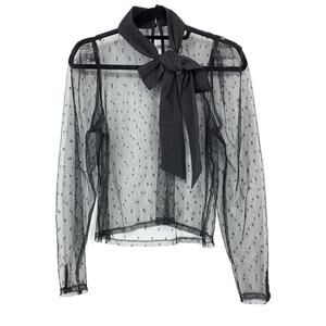 Express Long Sleeve Sheer Bow Blouse Womens Size Small Black Polka Dot